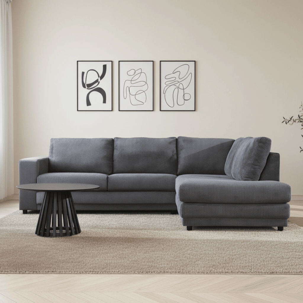 Corner sofa anthracite rib fabric sofa Gabi - right