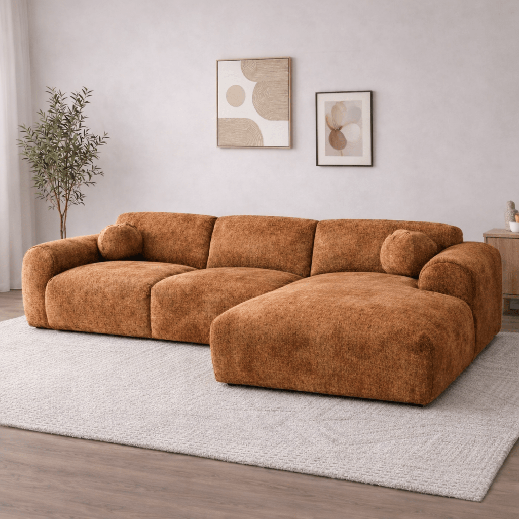 Banken - Hoekbank koper chenille stof - 292x169 cm - Shane - rechts - Dimehouse