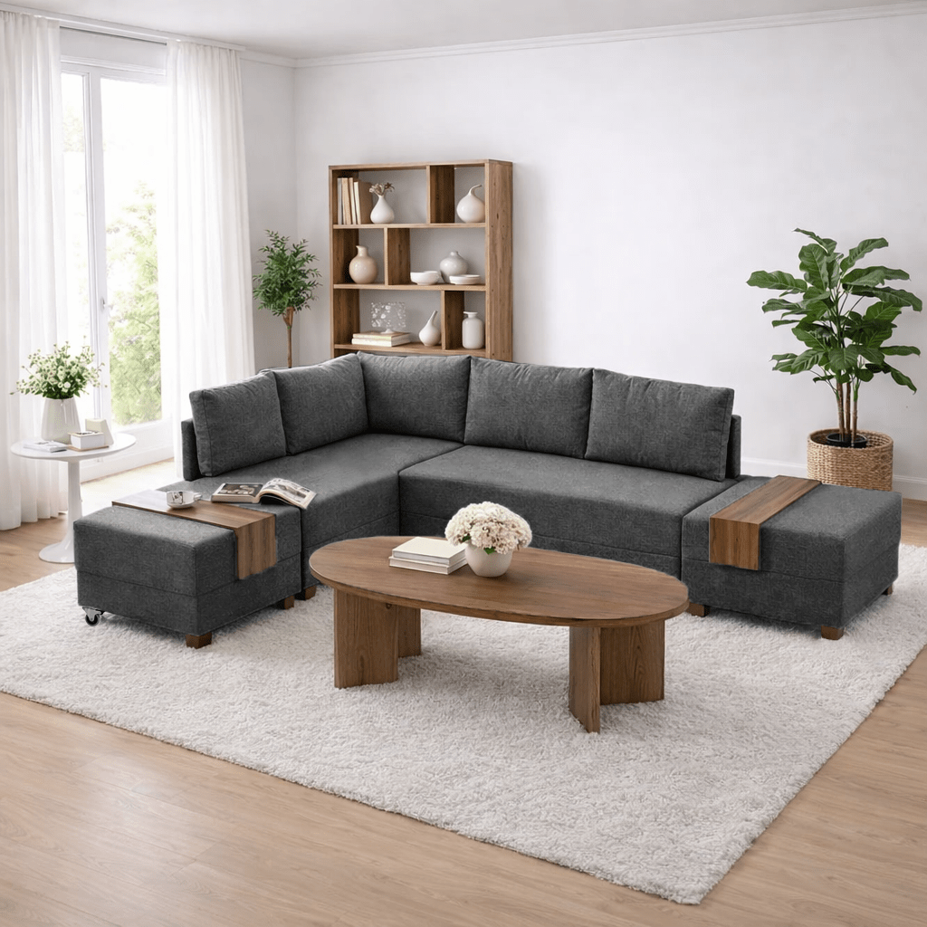 Corner sofa with sleeping function on the left fly anthracite