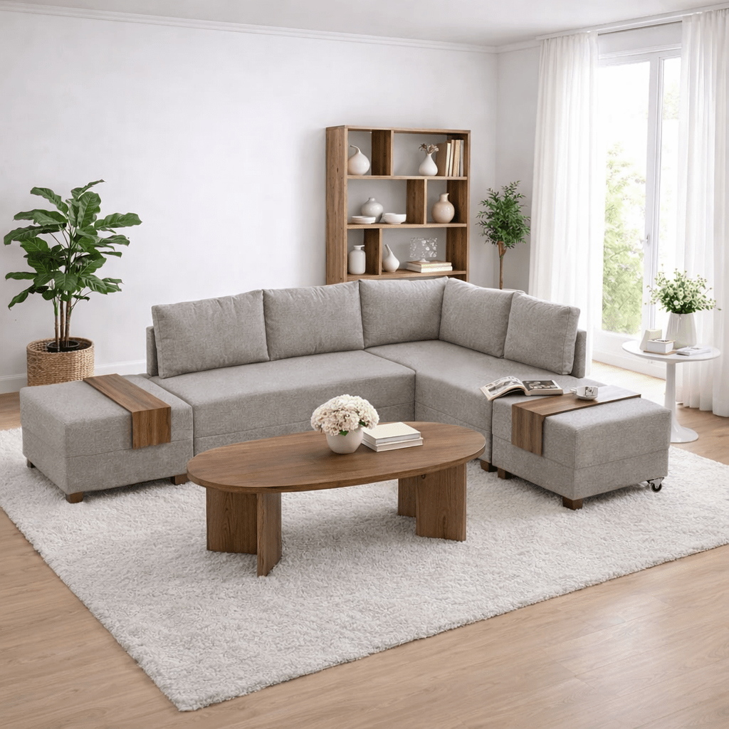 Banken - Slaapbank champagne stof - XXL 280 x 210 - Rechts - Fly - Dimehouse