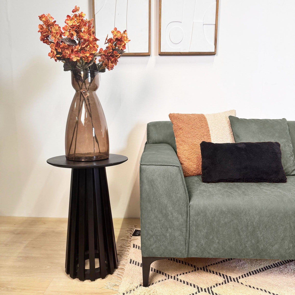 Corner sofa with compact lounge green microfiber Davidson - right