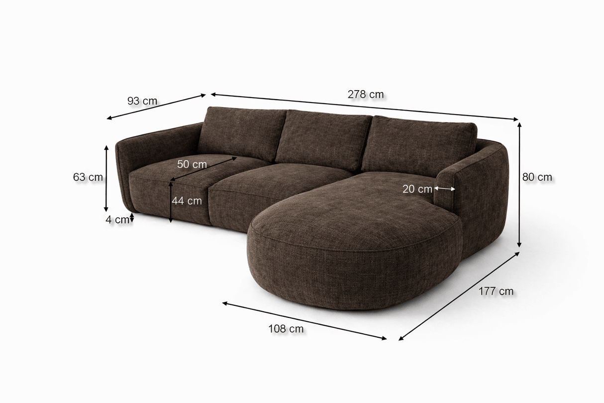 Corner sofa round longue mocha brown velvet textured fabric Dwayne - right