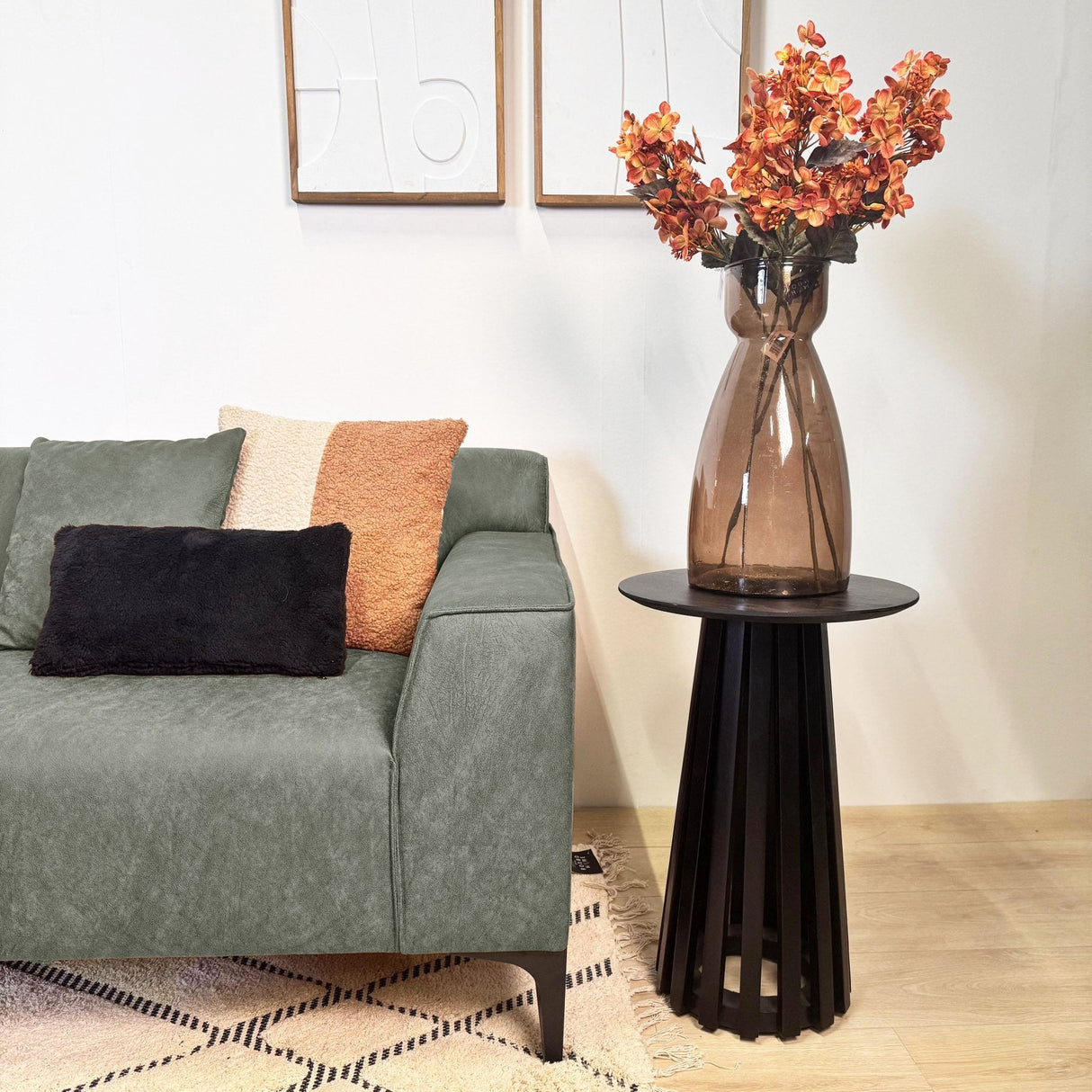 Corner sofa with compact lounge green microfiber Davidson - left