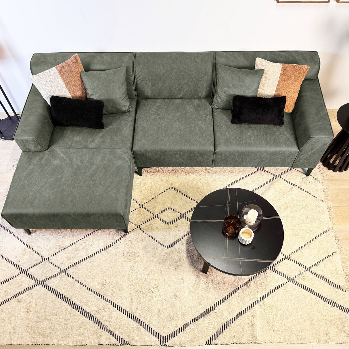 Corner sofa with compact lounge green microfiber Davidson - left