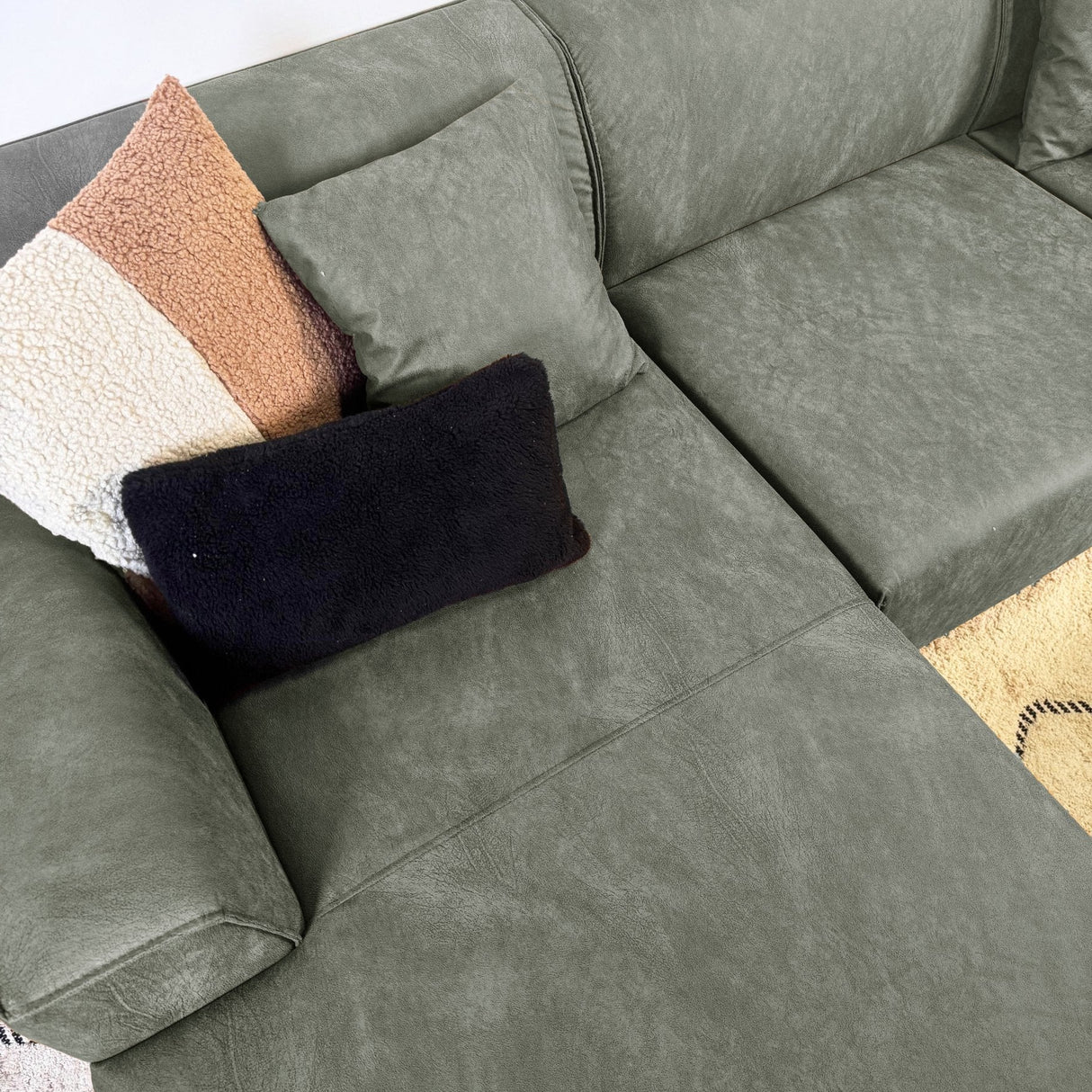 Corner sofa with compact lounge green microfiber Davidson - left