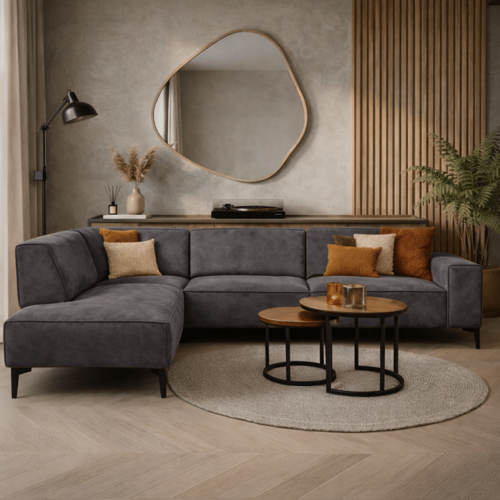 Industrial corner sofa anthracite eco-leather Brisbane - left