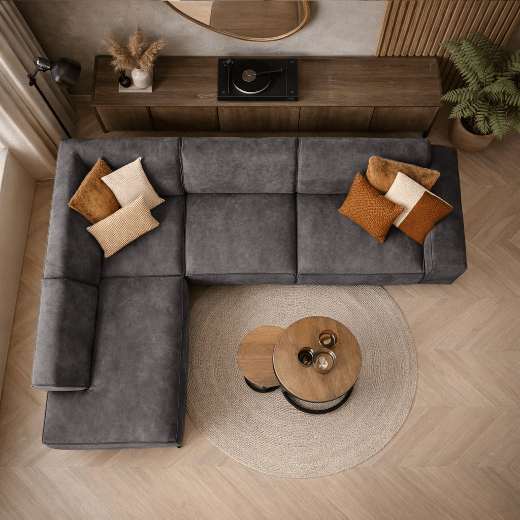 Industrial corner sofa anthracite eco-leather Brisbane - left
