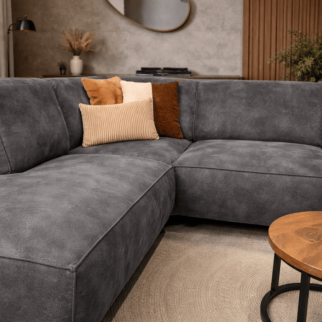 Industrial corner sofa anthracite eco-leather Brisbane - left
