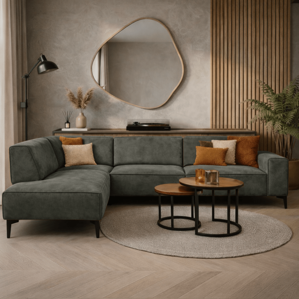 Industrial corner sofa cognac eco-leather Brisbane - left