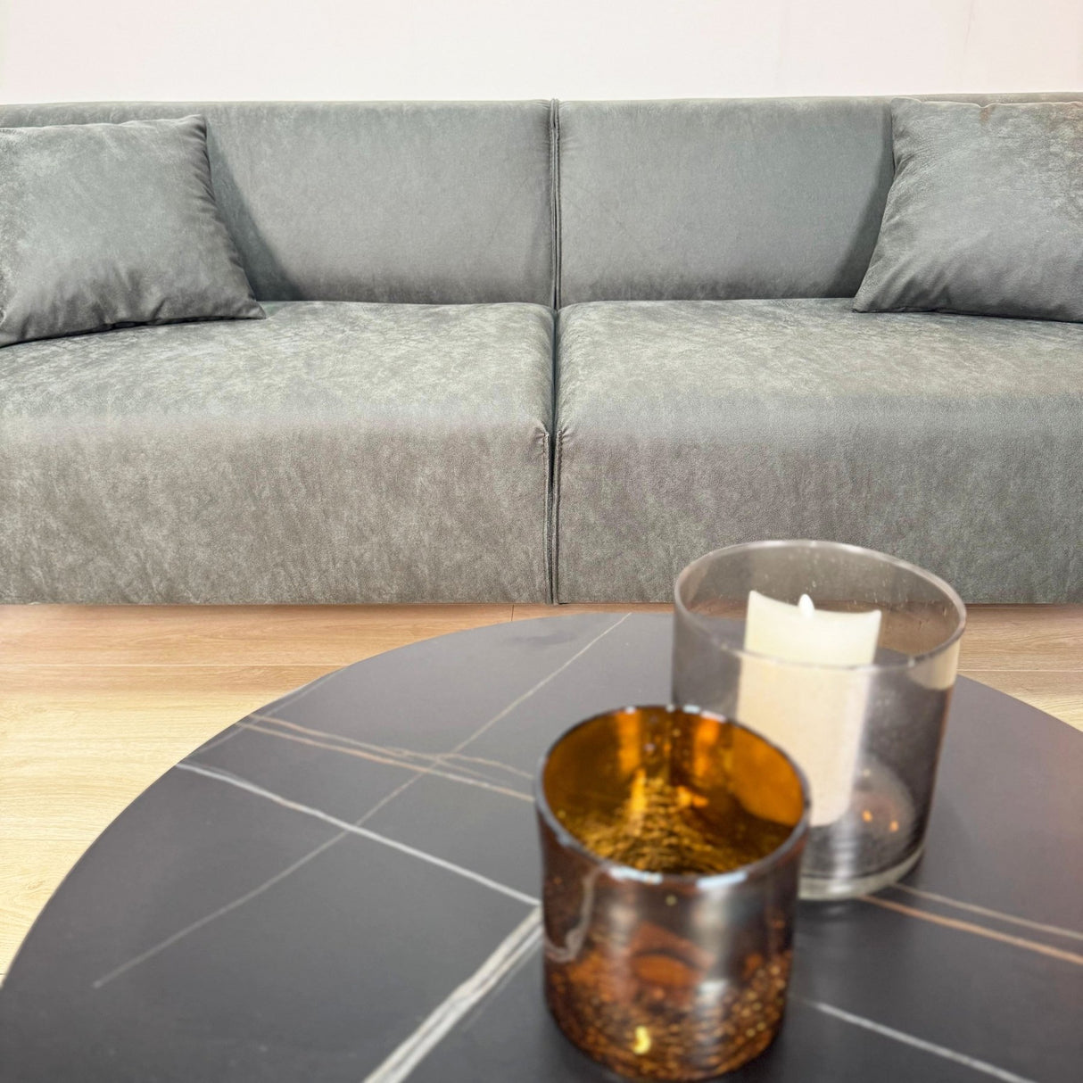 3-seater sofa green microfiber fabric Davidson