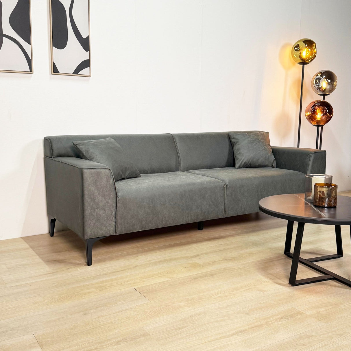 3-seater sofa green microfiber fabric Davidson