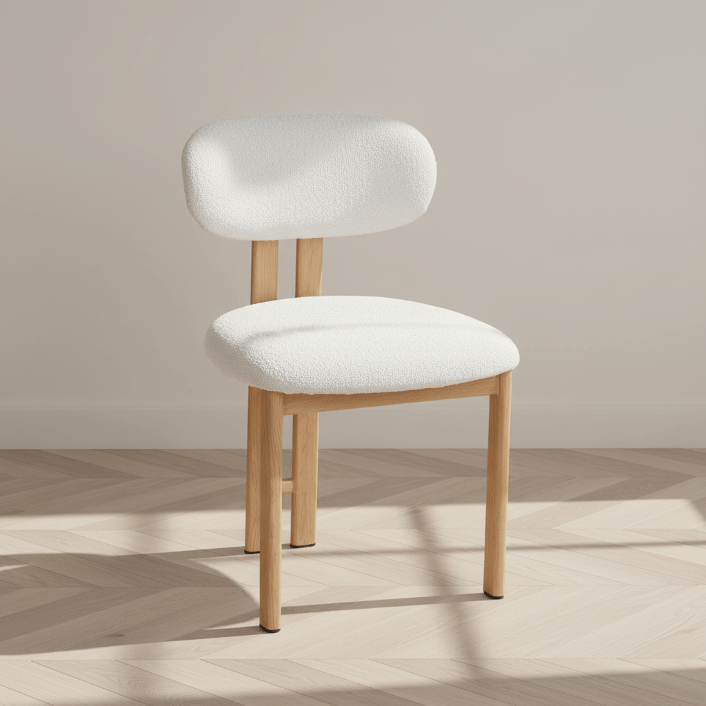 Japandi Dining Room Chair Miyo Bouclé Beige - Oak Look Frame