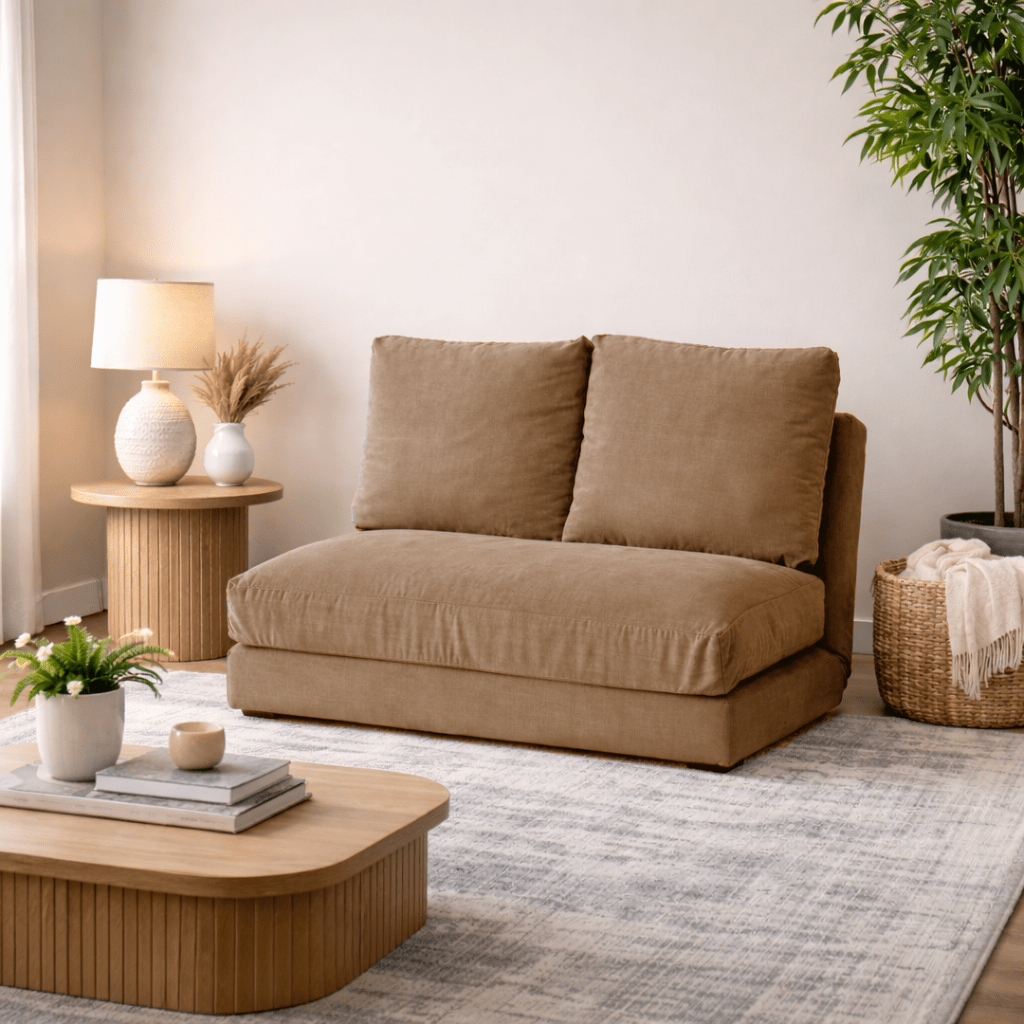 2-seater sofa bed taida light brown