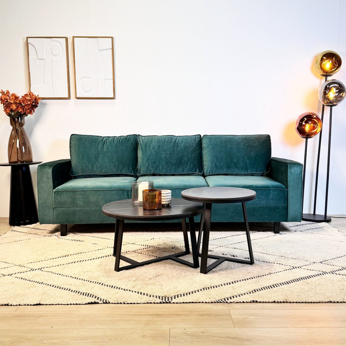 3-seater Sofa Kale Velvet Green - comfortable loose cushions