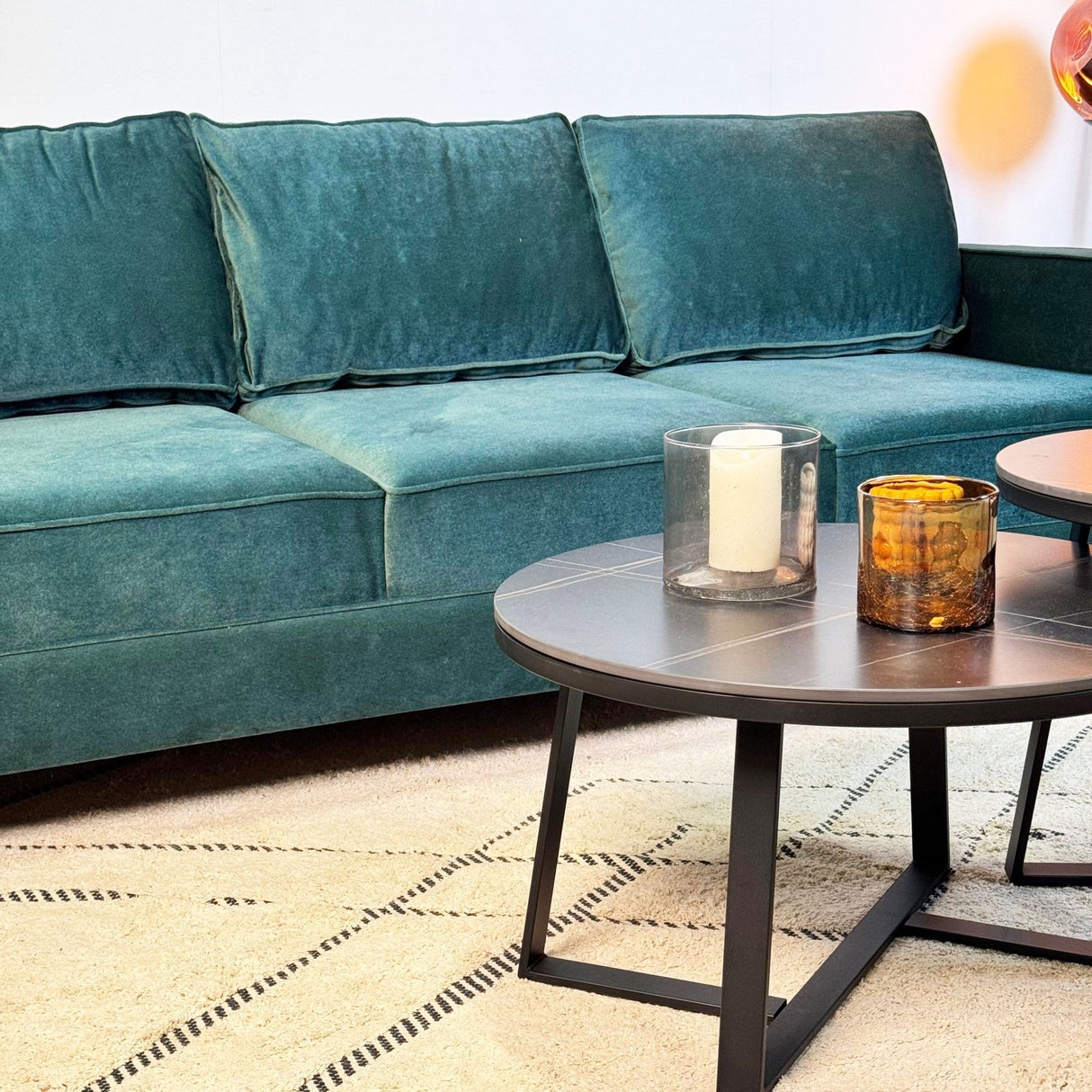 3-seater Sofa Kale Velvet Green - comfortable loose cushions