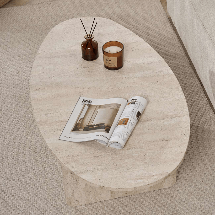 Pebble-shaped coffee table travertine – 120 x 60 cm – Baro