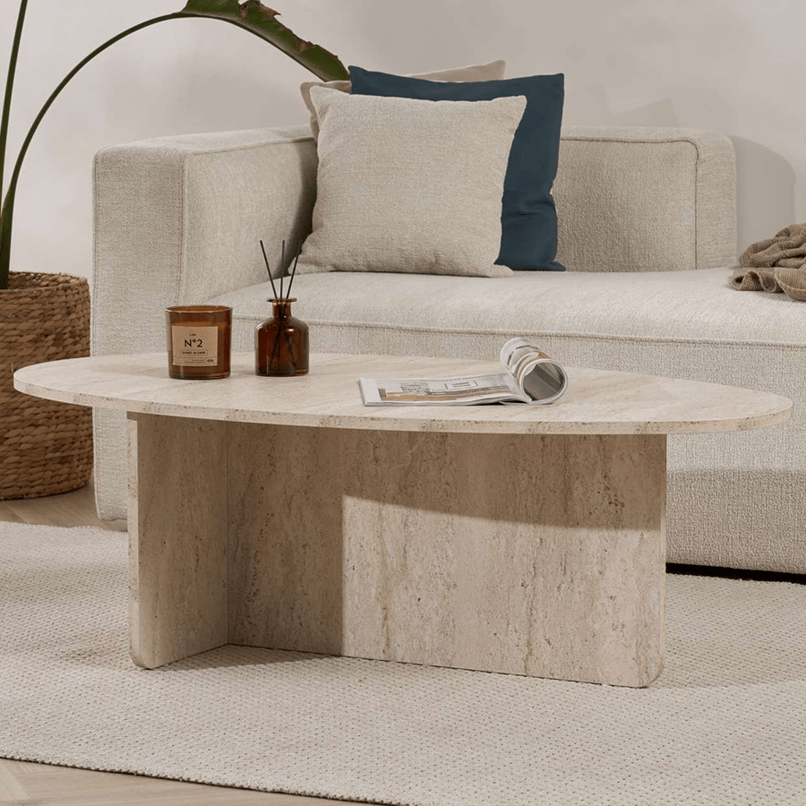 Pebble-shaped coffee table travertine – 120 x 60 cm – Baro