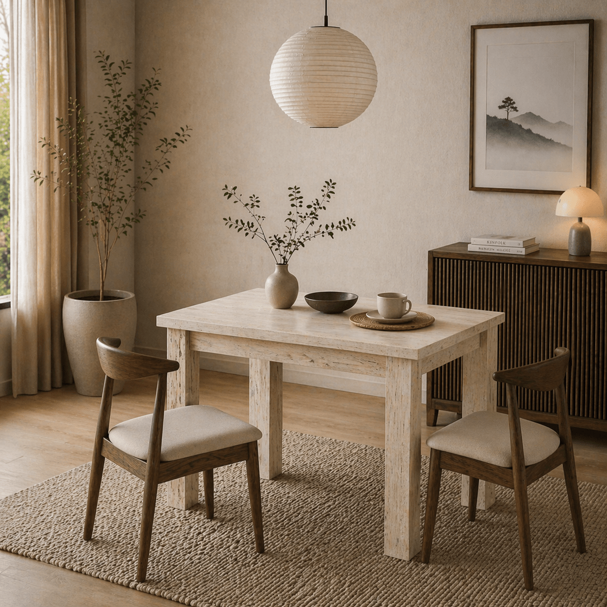Small dining table Travertine Melamine - 110 cm - with storage space - Kara