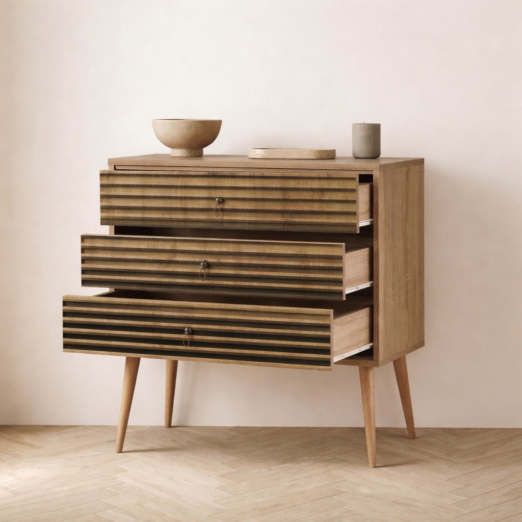 Chests of drawers - Chest of drawers Trio Sonoma Oak Melamine 80x90x40 cm - Dimehouse