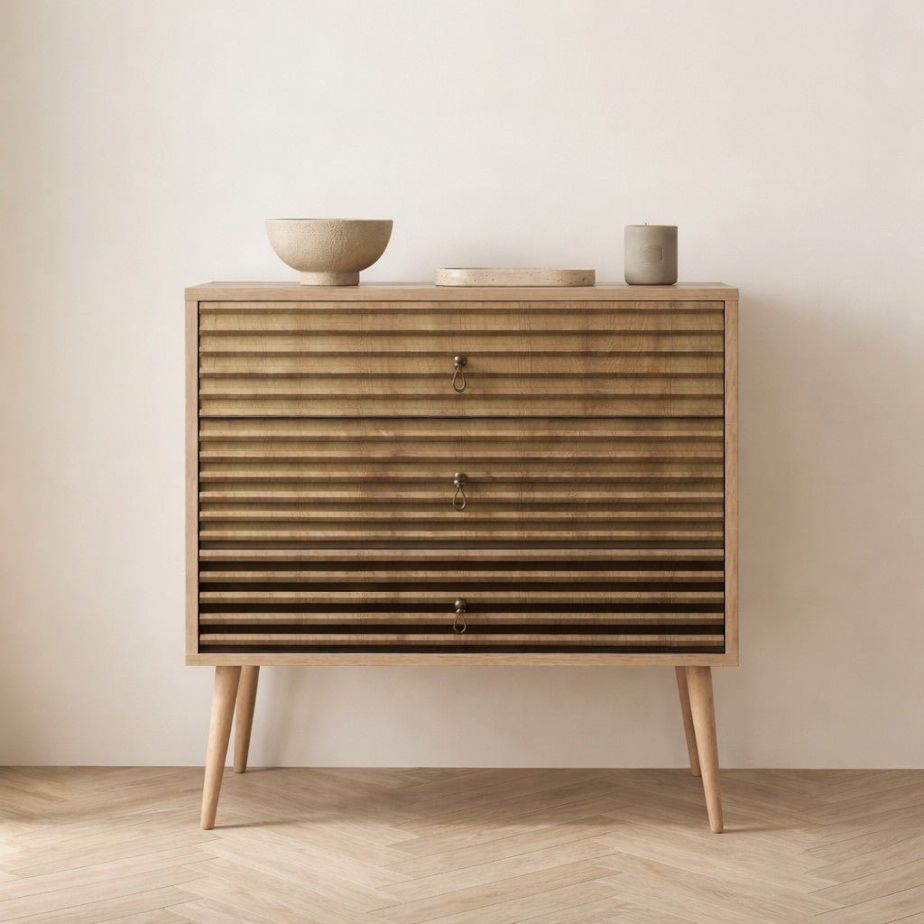Chests of drawers - Chest of drawers Trio Sonoma Oak Melamine 80x90x40 cm - Dimehouse