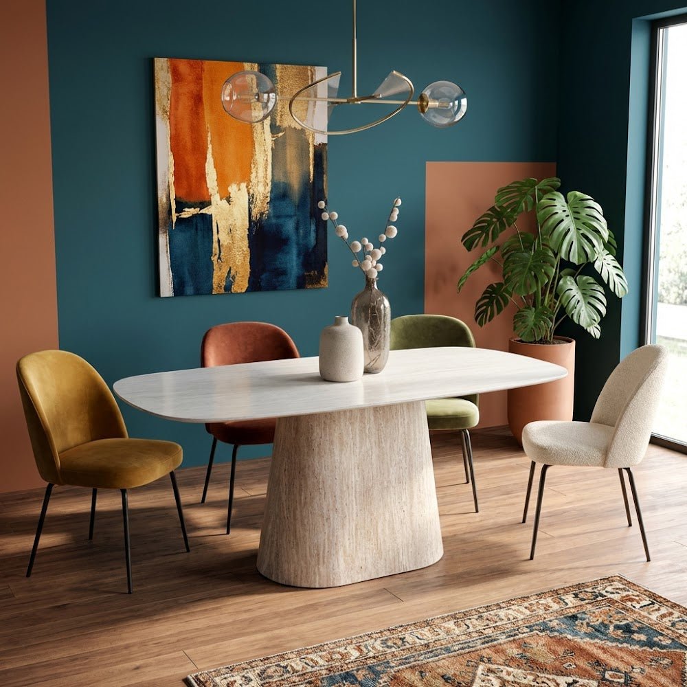 Eettafels - Sintered Stone Marmerlook Travertin Eettafel Lea 180x90 cm - Deens Ovaal - Dimehouse