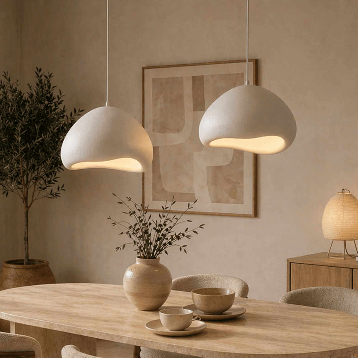 Luxe Hanglamp Wit Ø50 cm en Ø50 cm – Glasvezel kappen - Eleonora
