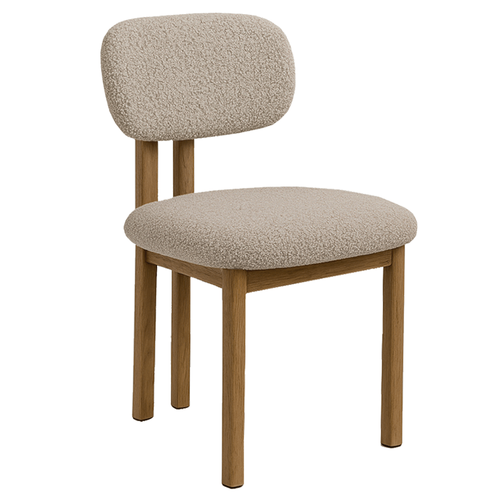 Japandi Dining Chair Miyo Bouclé Sand Color - Oak Look Frame