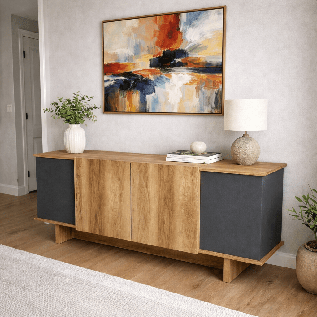 Modern Sideboard Anthracite–Walnut Look Melamine Diana 180 cm
