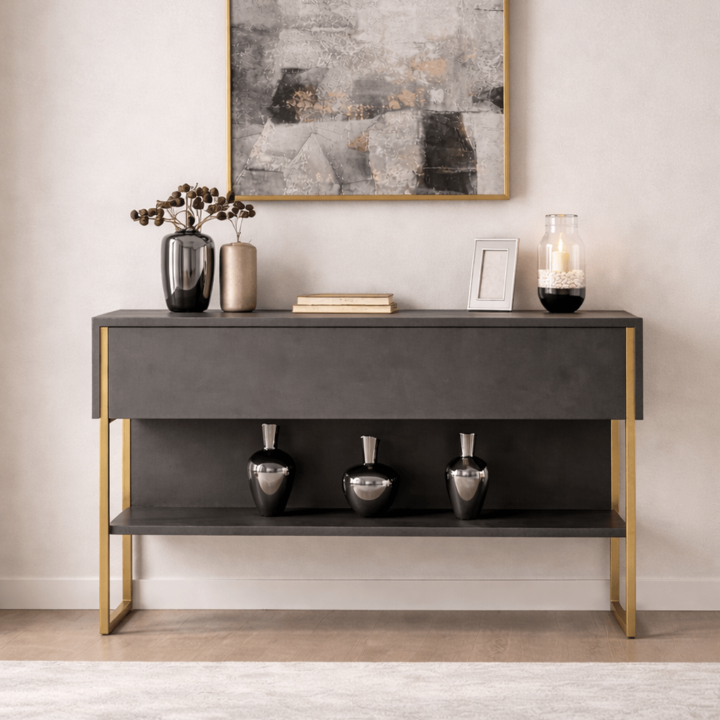 Modern Sideboard Anthracite Luxury 120x80x30 - Golden Frame - One Compartment