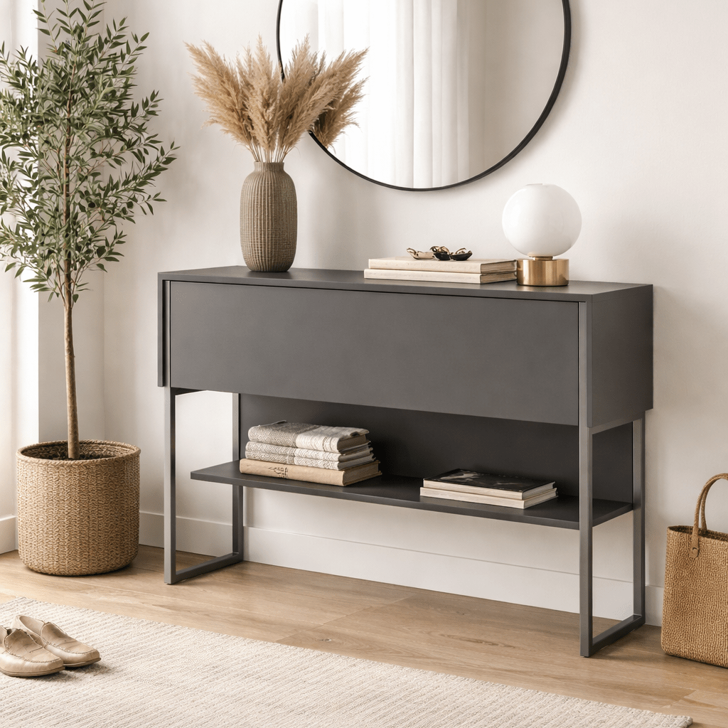 Modern Sideboard Anthracite Luxury 120x80x30 - Silver Frame - One Compartment
