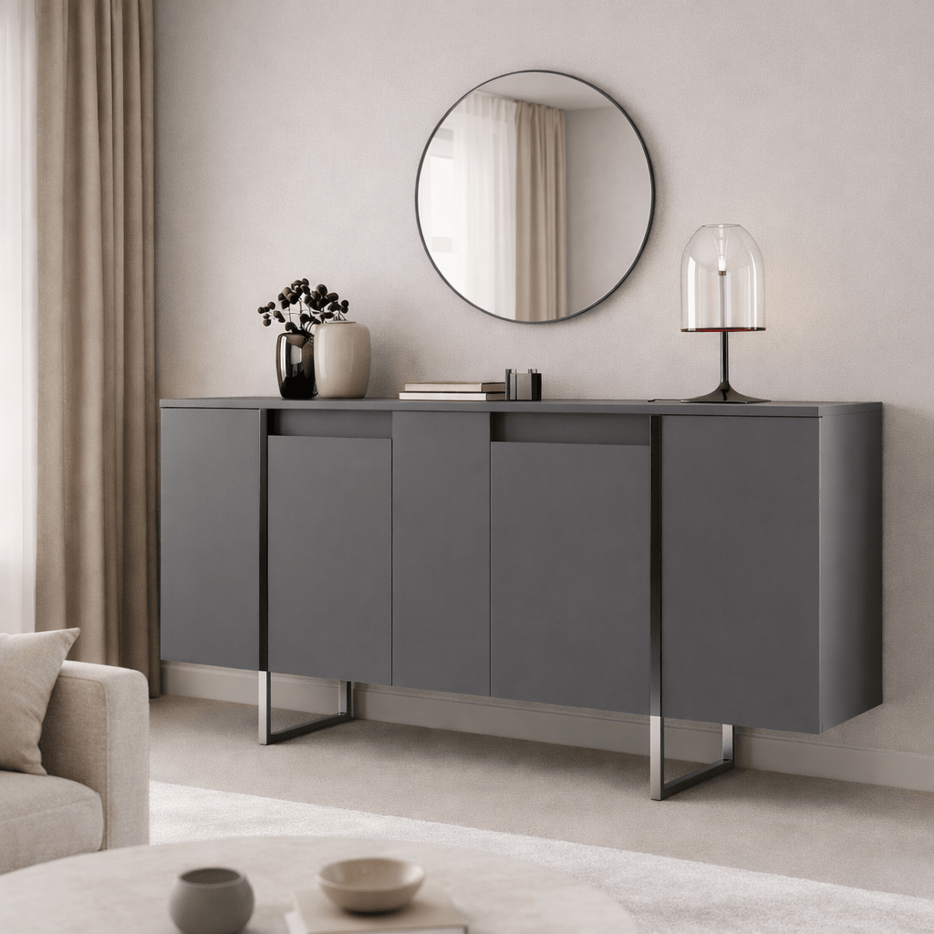 Modern Sideboard Anthracite Luxury 160x80x35 - Silver Frame