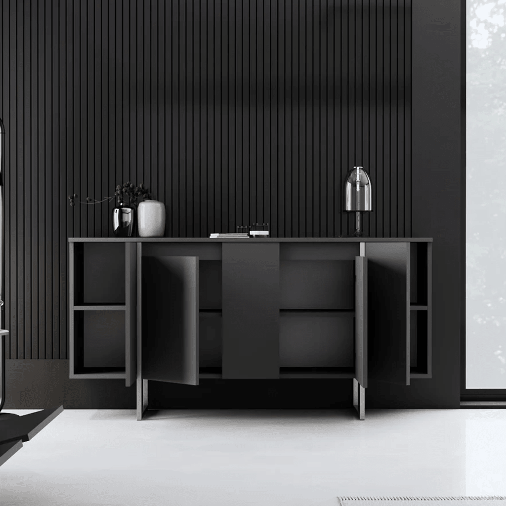Modern Sideboard Anthracite Luxury 160x80x35 - Silver Frame