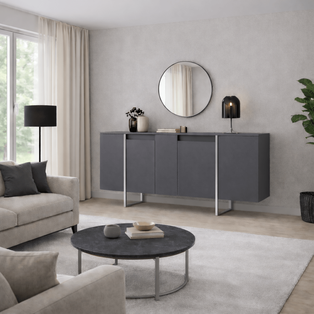 Modern Sideboard Anthracite Luxury 160x80x35 - Silver Frame