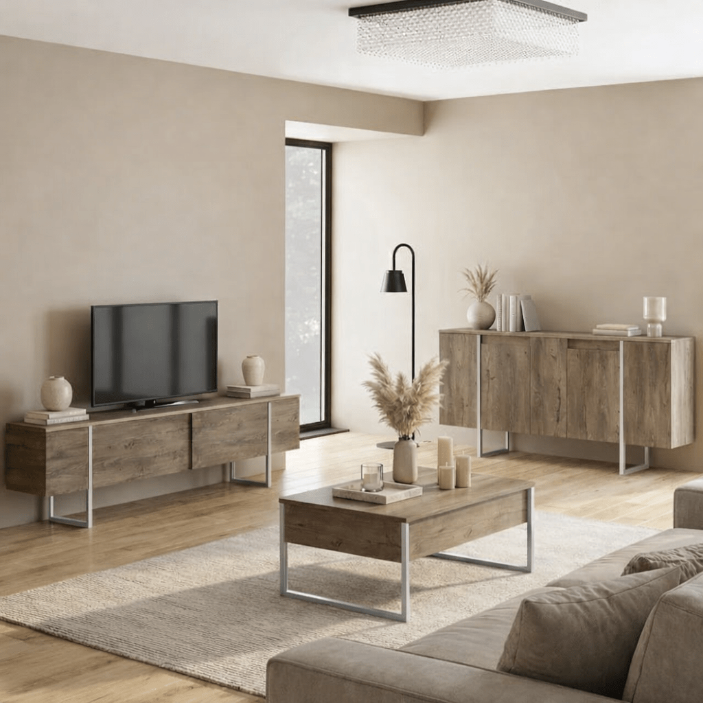 Modern Dresser Walnut Luxury 160x80x35 - Silver Frame