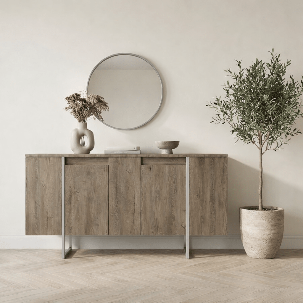 Modern Dresser Walnut Luxury 160x80x35 - Silver Frame