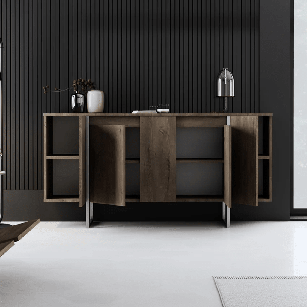 Modern Dresser Walnut Luxury 160x80x35 - Silver Frame