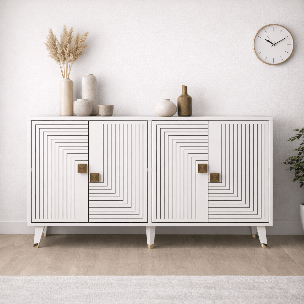 Modern Sideboard White–Gold 120 cm Melamine Ahart