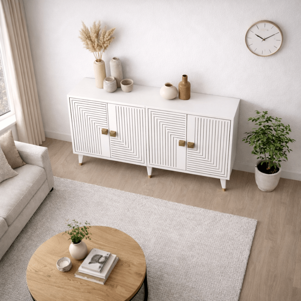 Modern Sideboard White–Gold 120 cm Melamine Ahart