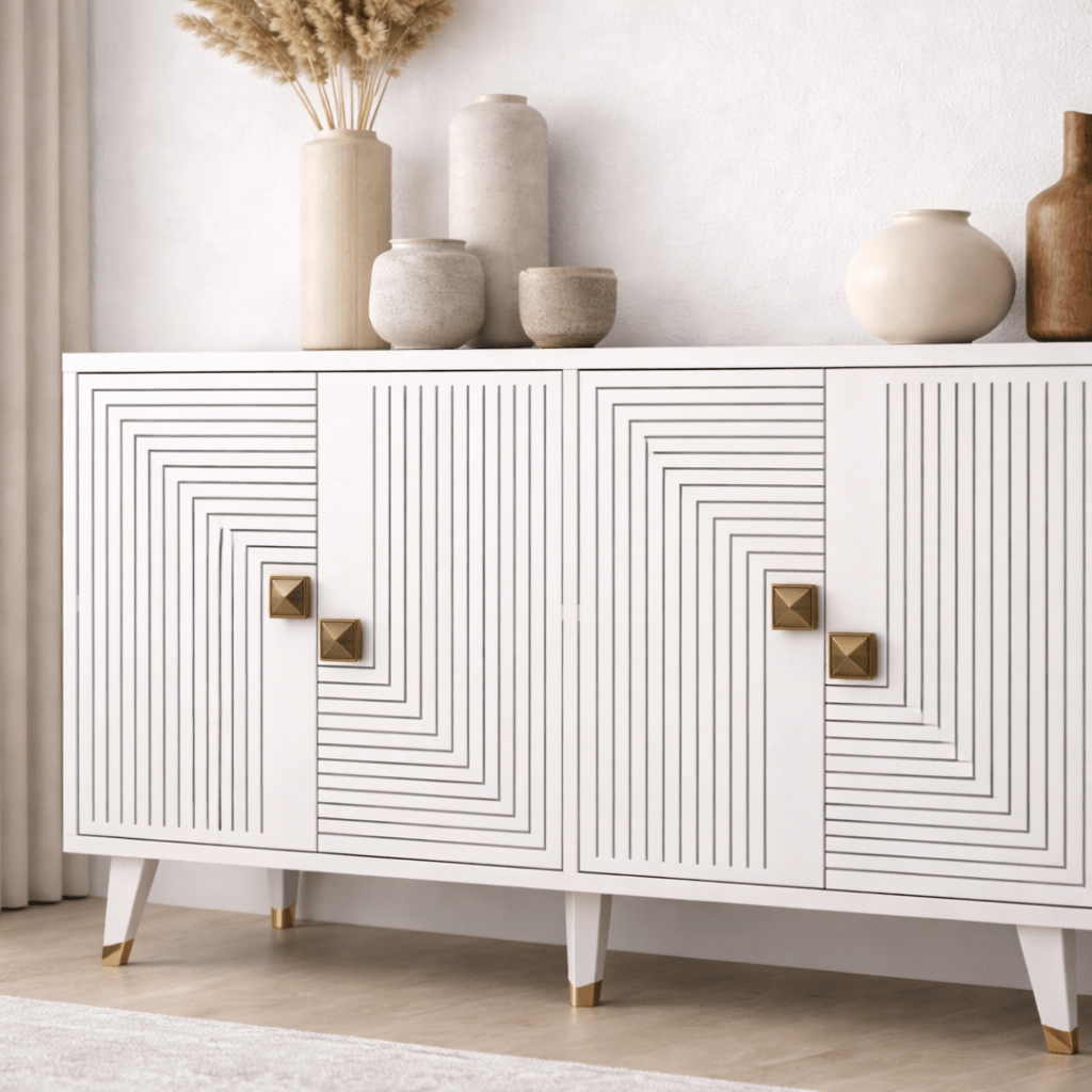 Modern Sideboard White–Gold 120 cm Melamine Ahart