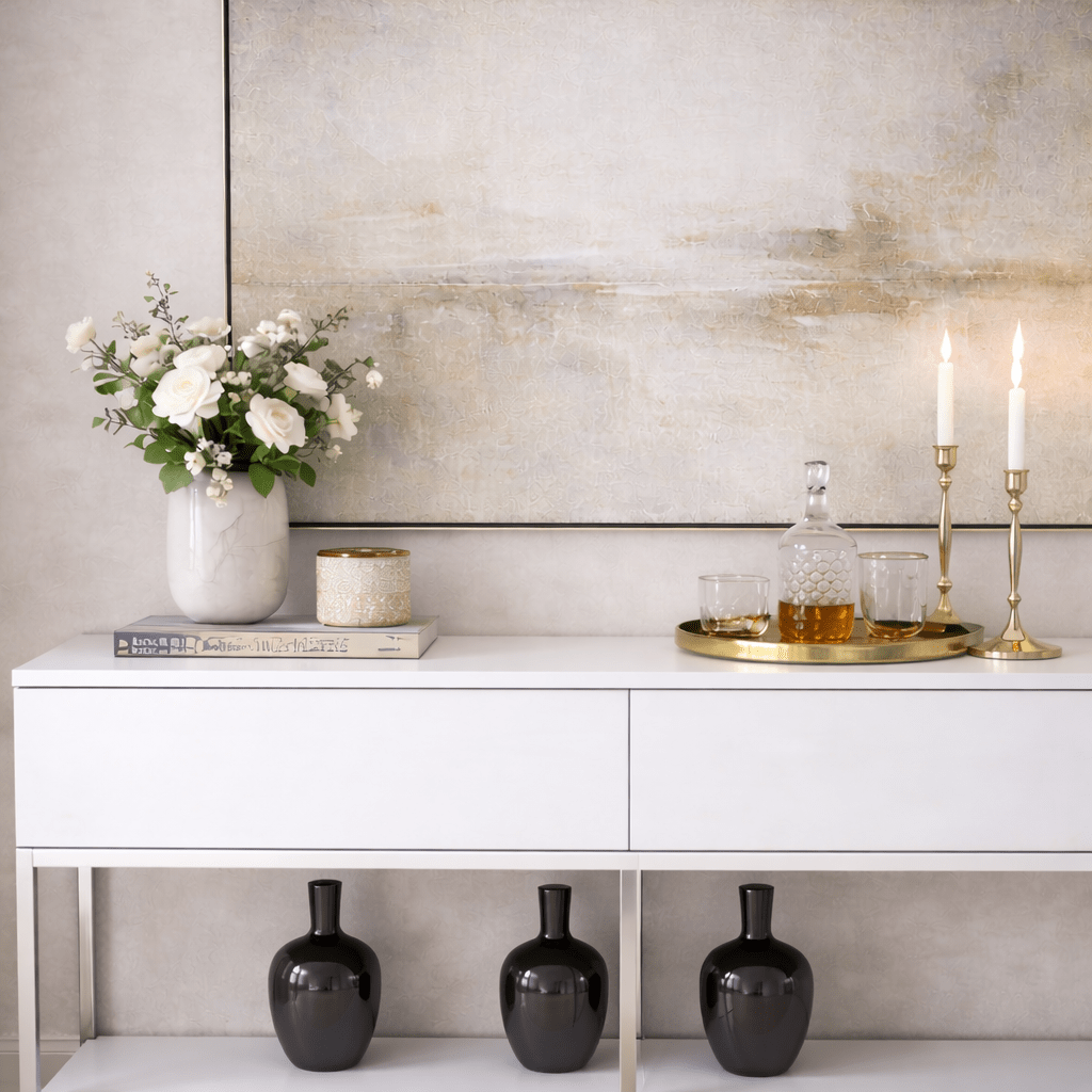 Modern Dresser White Lord 150x30x80 - Silver Frame - Two Compartments