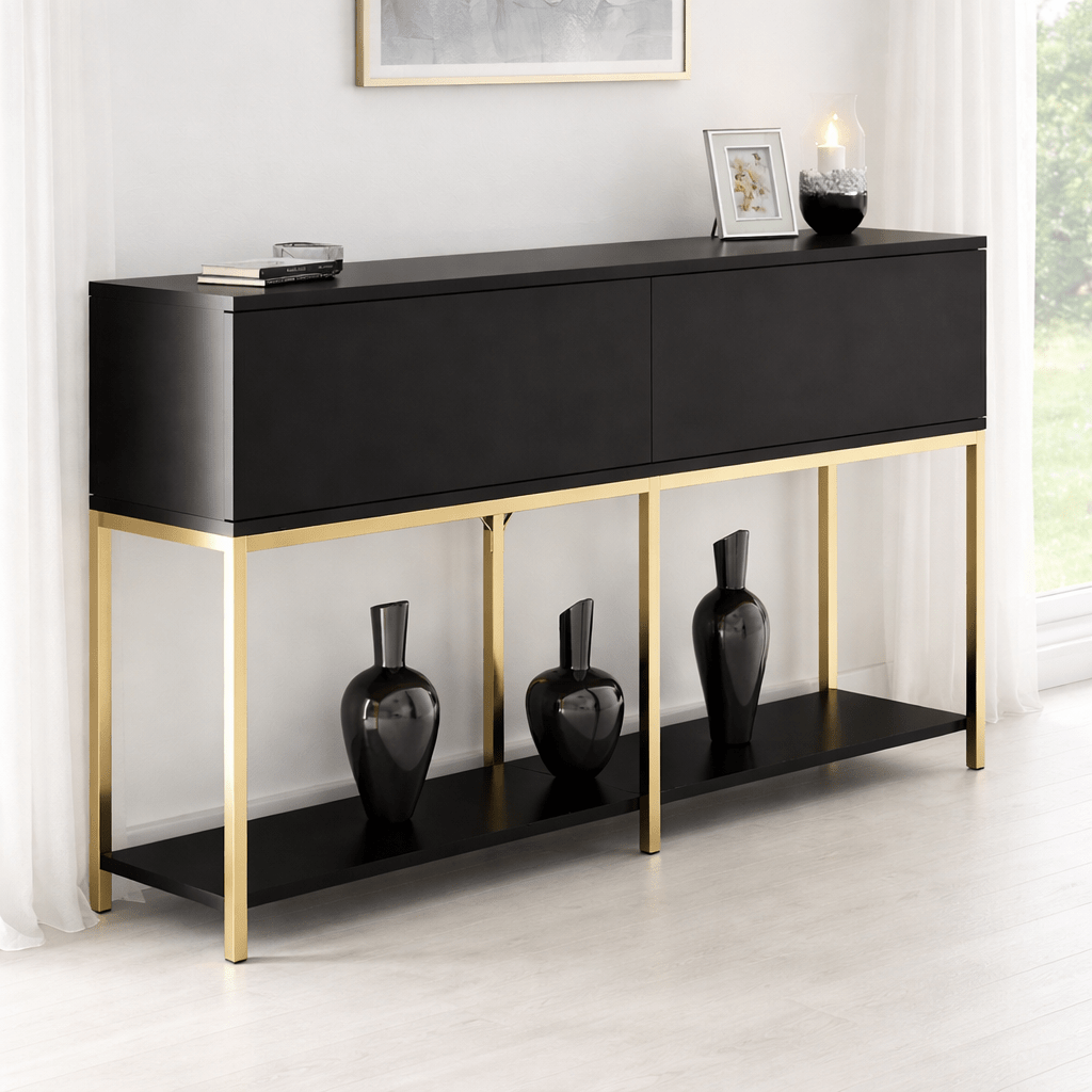 Modern Dresser Black Lord 150x30x80 - Golden Frame - Two Compartments
