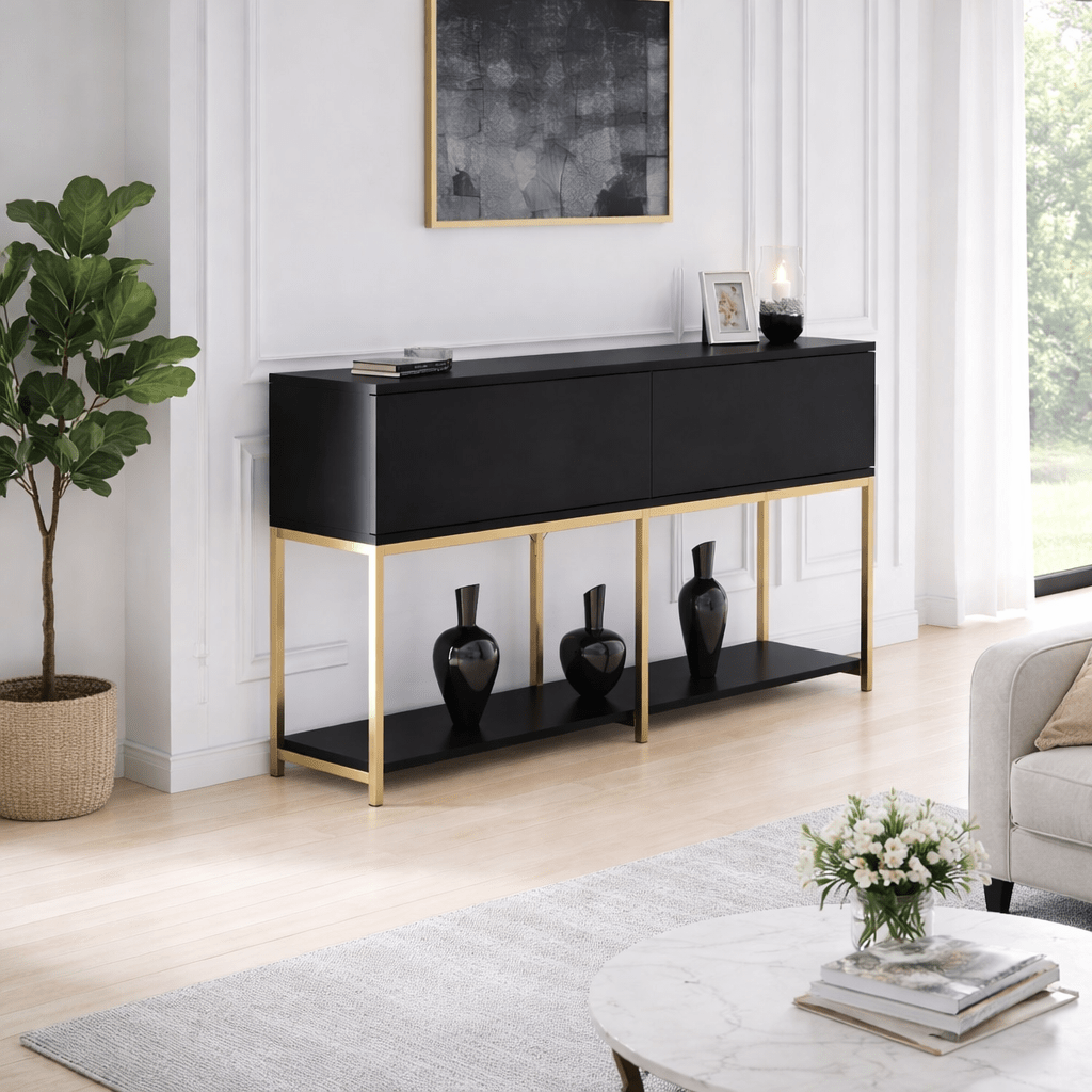 Modern Dresser Black Lord 150x30x80 - Golden Frame - Two Compartments