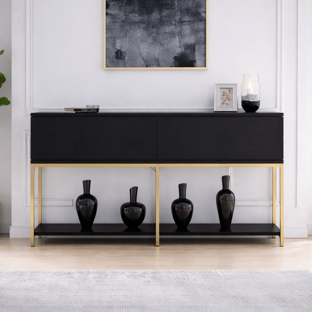 Modern Dresser Black Lord 150x30x80 - Golden Frame - Two Compartments