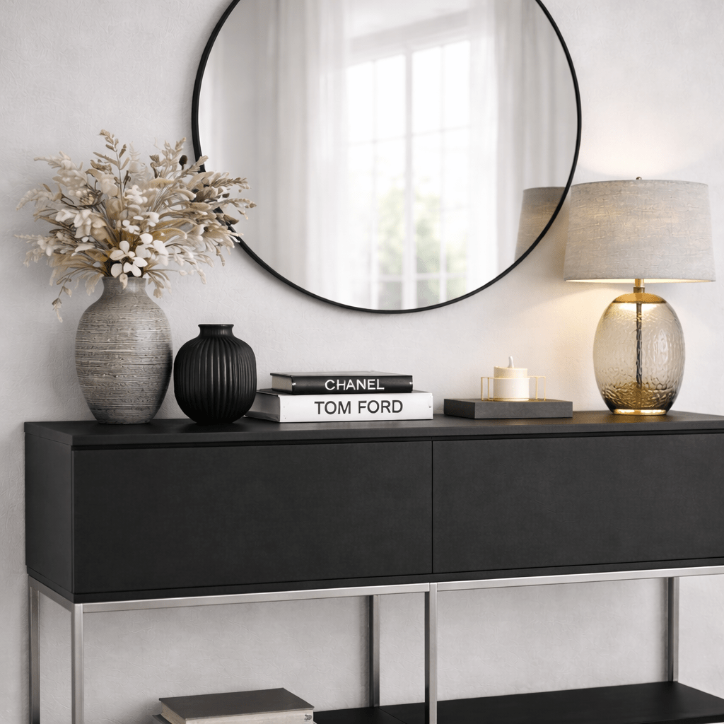 Modern Sideboard Black Lord 150x30x80 - Silver Frame - Two Compartments