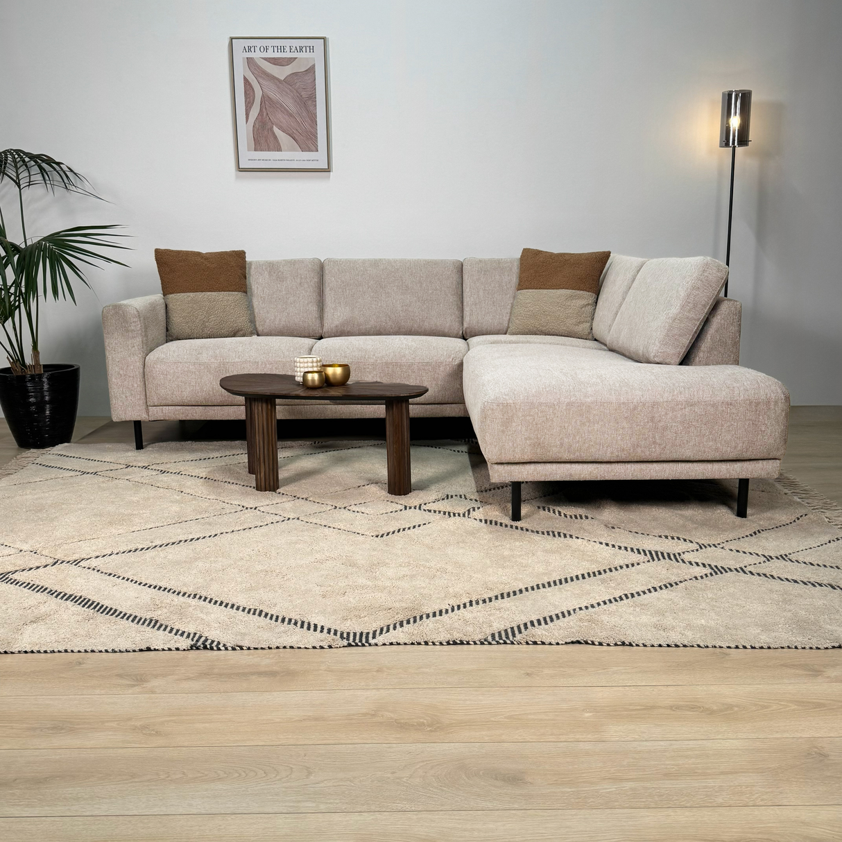 Modern 3-seater Corner Sofa Right Beige Fabric Aniko with Lounger 240x197x78 cm