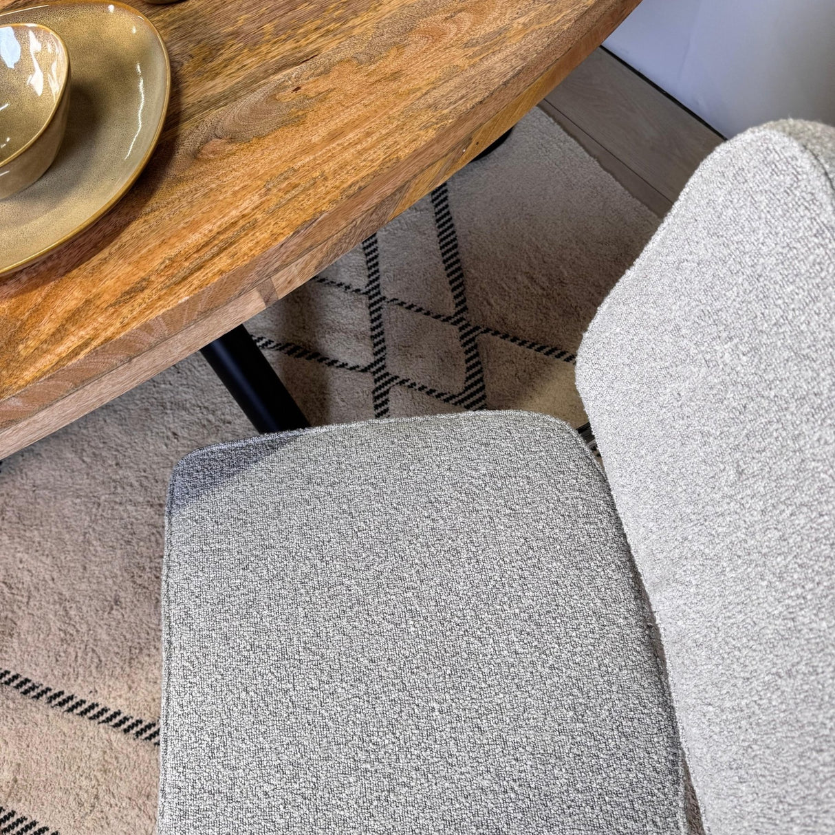 Modern Dining Chair Green Boucle Fabric Sway - Chrome Frame - Without Armrests