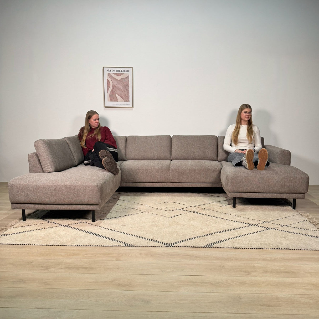 Modern U-Shape Couch Corner Sofa Left Taupe Fabric Aniko 310x197x78 cm