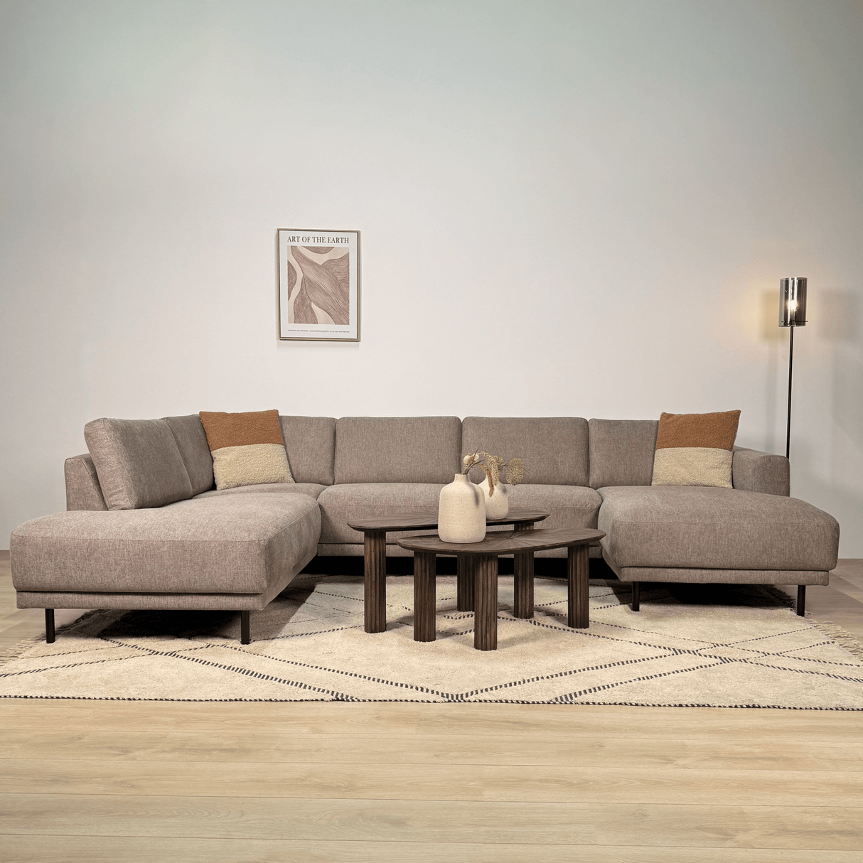Modern U-Shape Couch Corner Sofa Left Taupe Fabric Aniko 310x197x78 cm