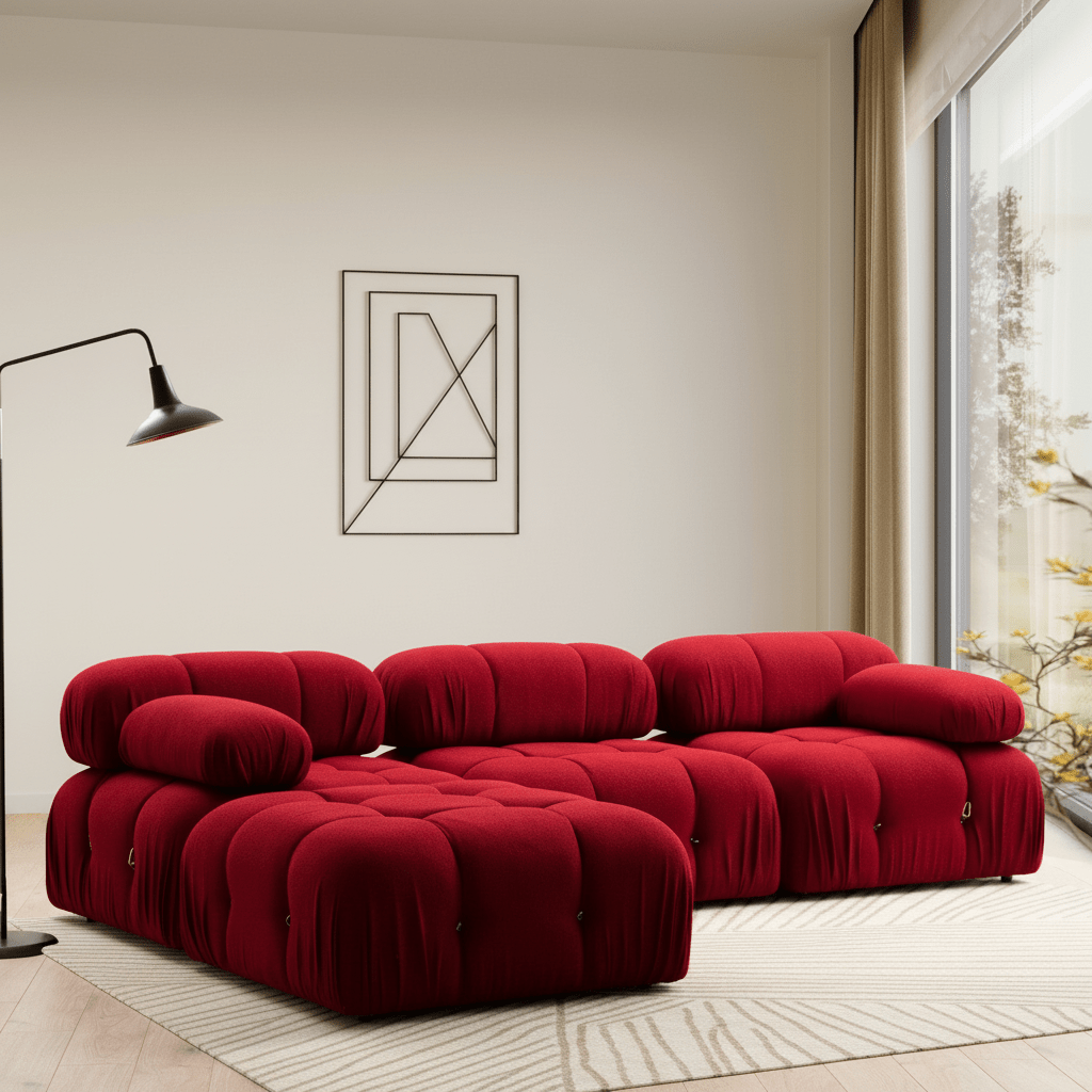 Modular XXL corner sofa Bubble with ottoman - velvet red