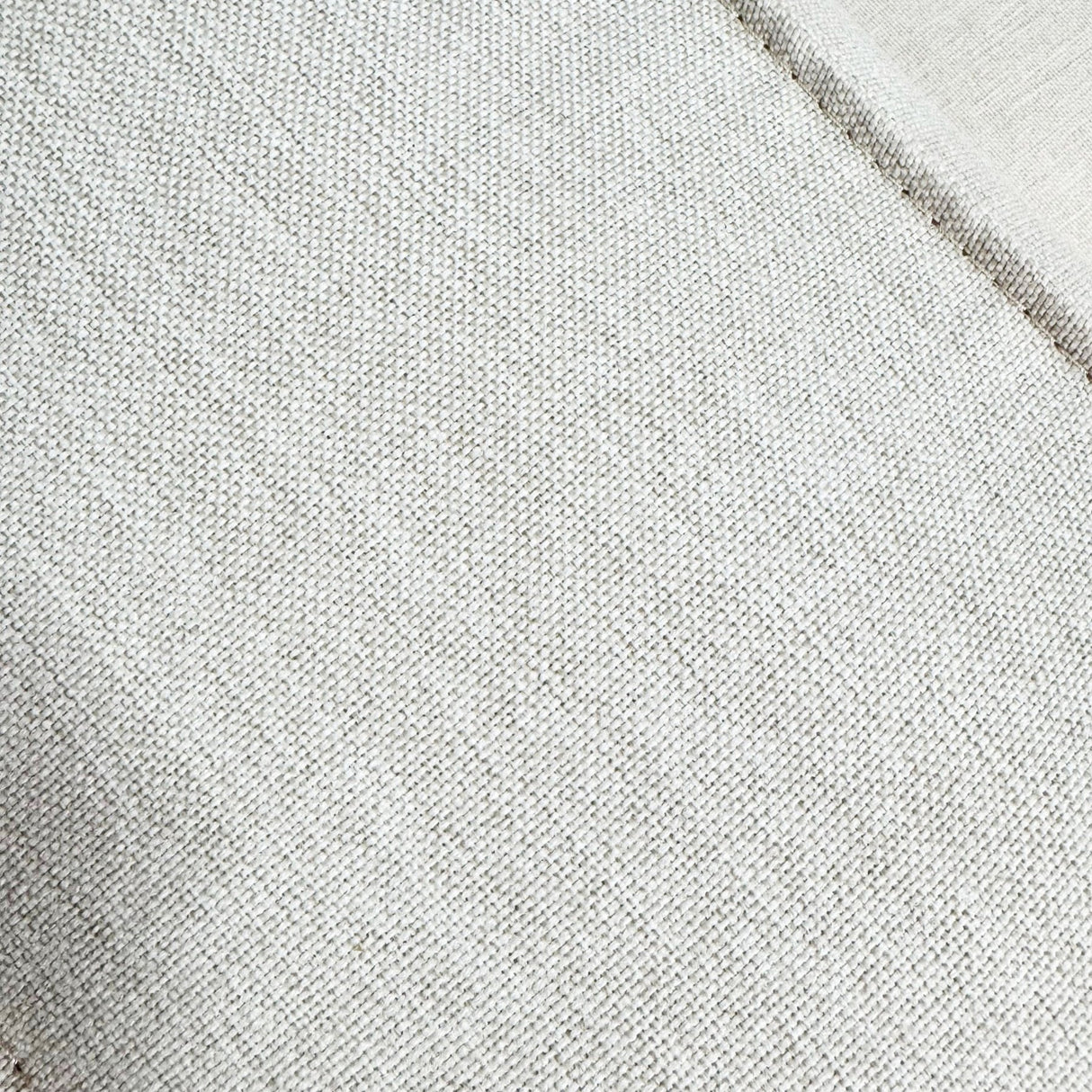 Modular corner sofa with loose pouf in ecru beige linen fabric Fora - left